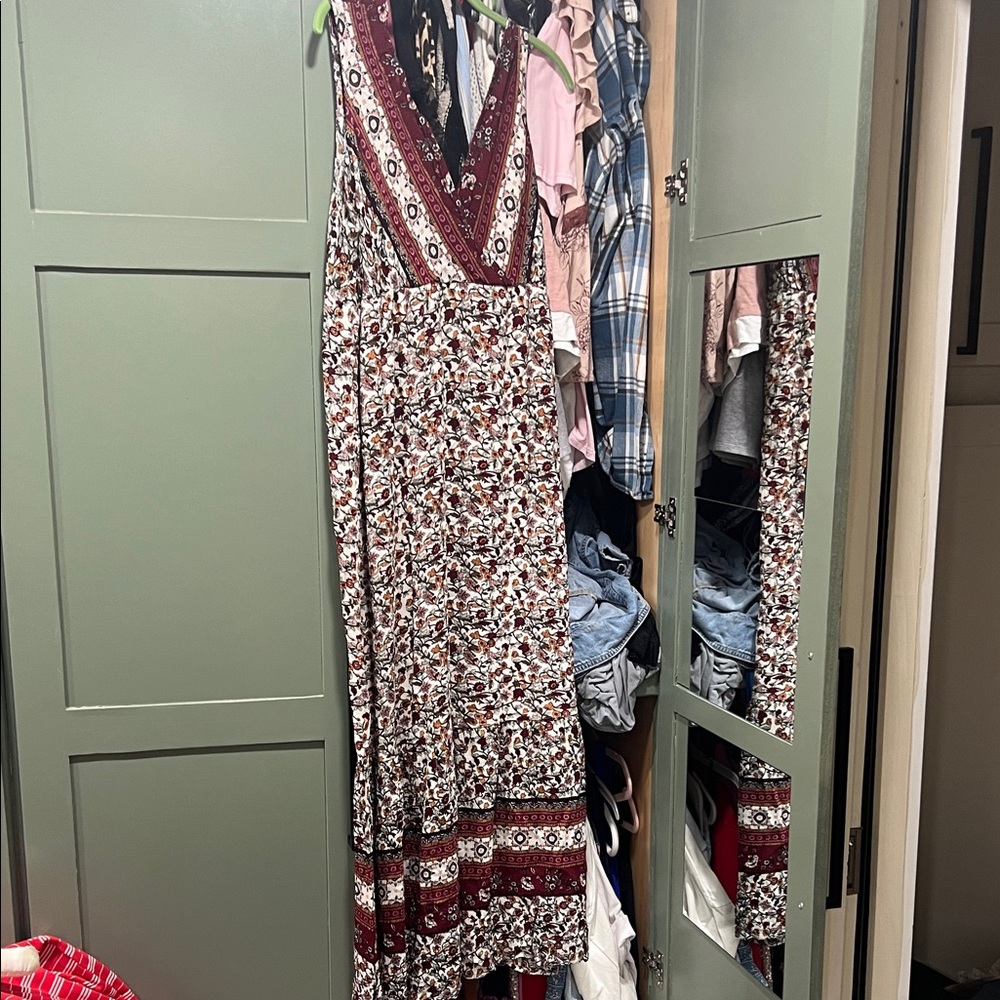 Knox Rose Cream Floral Maxi Dress with Burgundy Trim